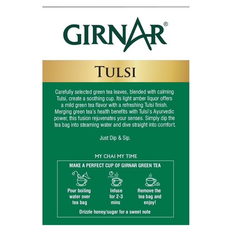 Girnar Green Tea With Tulsi (Basil Leaves) (36 Tea Bag) - Image 3